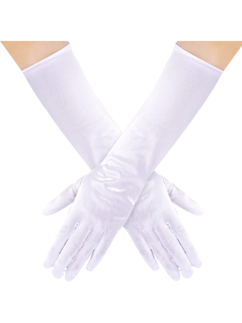 Women's White Long Opera Party 20s Stretchy Elbow Length Classic Satin Gloves